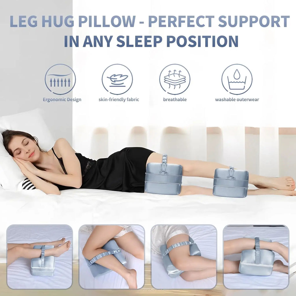 Side Sleeper Knee Pillow with Satin Cover, Adjustable Design Relieves Hip Back Pain & Supports Spine Alignment