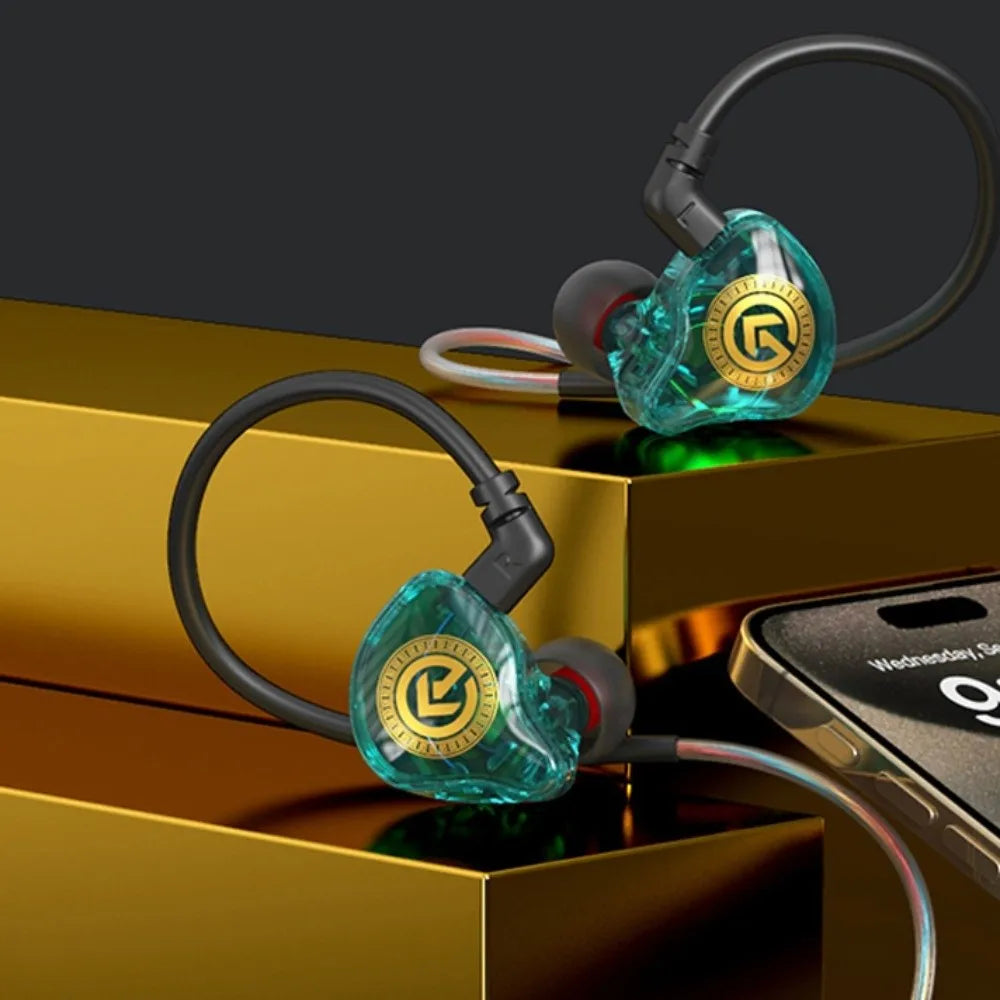 Music Earphones 3.5mm Wired Earphone Elbow in-Ear Wired Headset HiFi Stereo Round Head Earpiece Headset Sport
