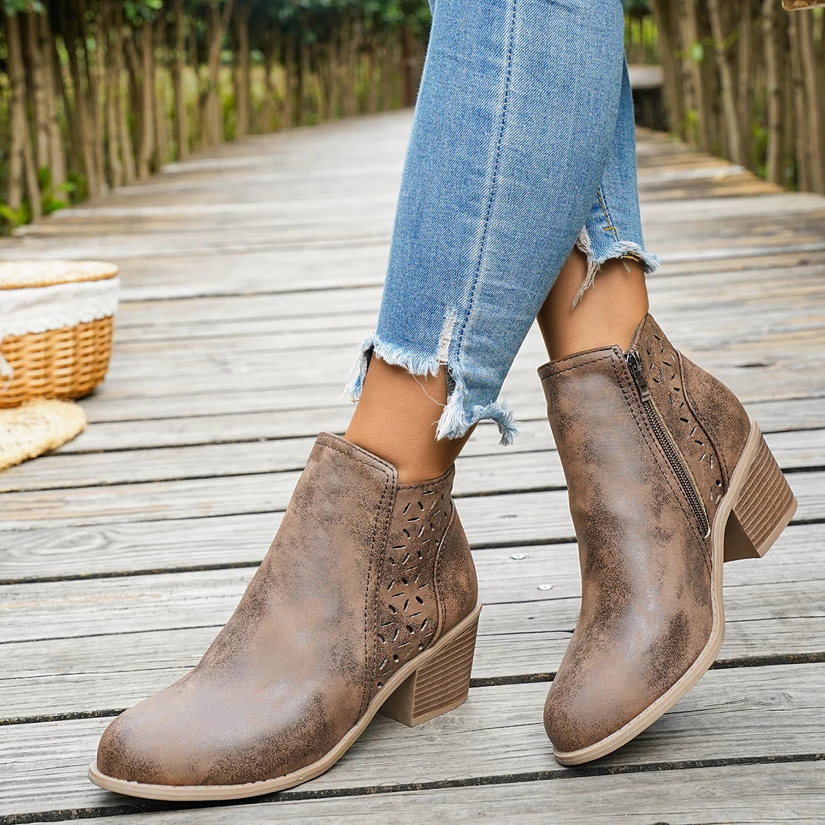 New Women Shoes Retro High Heel Boots Female Slip on Mid Heels Casual Comfortable Western Boots for Women Plus Size