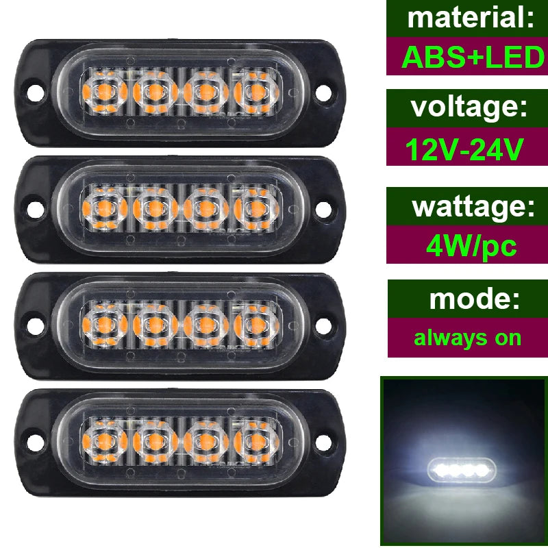 Car Strobe Warning Flashing Light Truck Side Indicator Lights Car Grille Malfunction Light Bar Trailer Beacon Lamp12V 24V Pickup