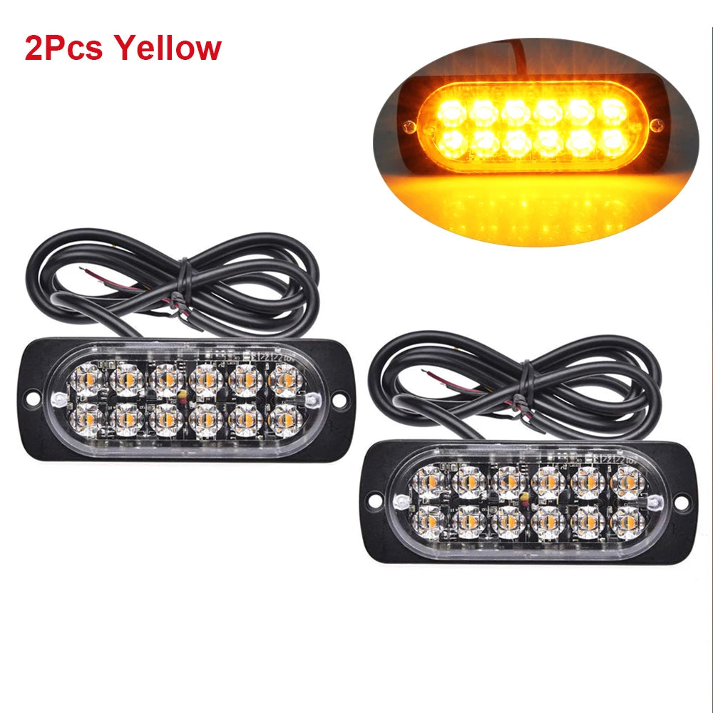 12 LED Strobe Lights Emergency Flashing Beacon Warning Light 12V 24V Stroboscopes For Auto DRL Car Truck Police Amber Red Blue