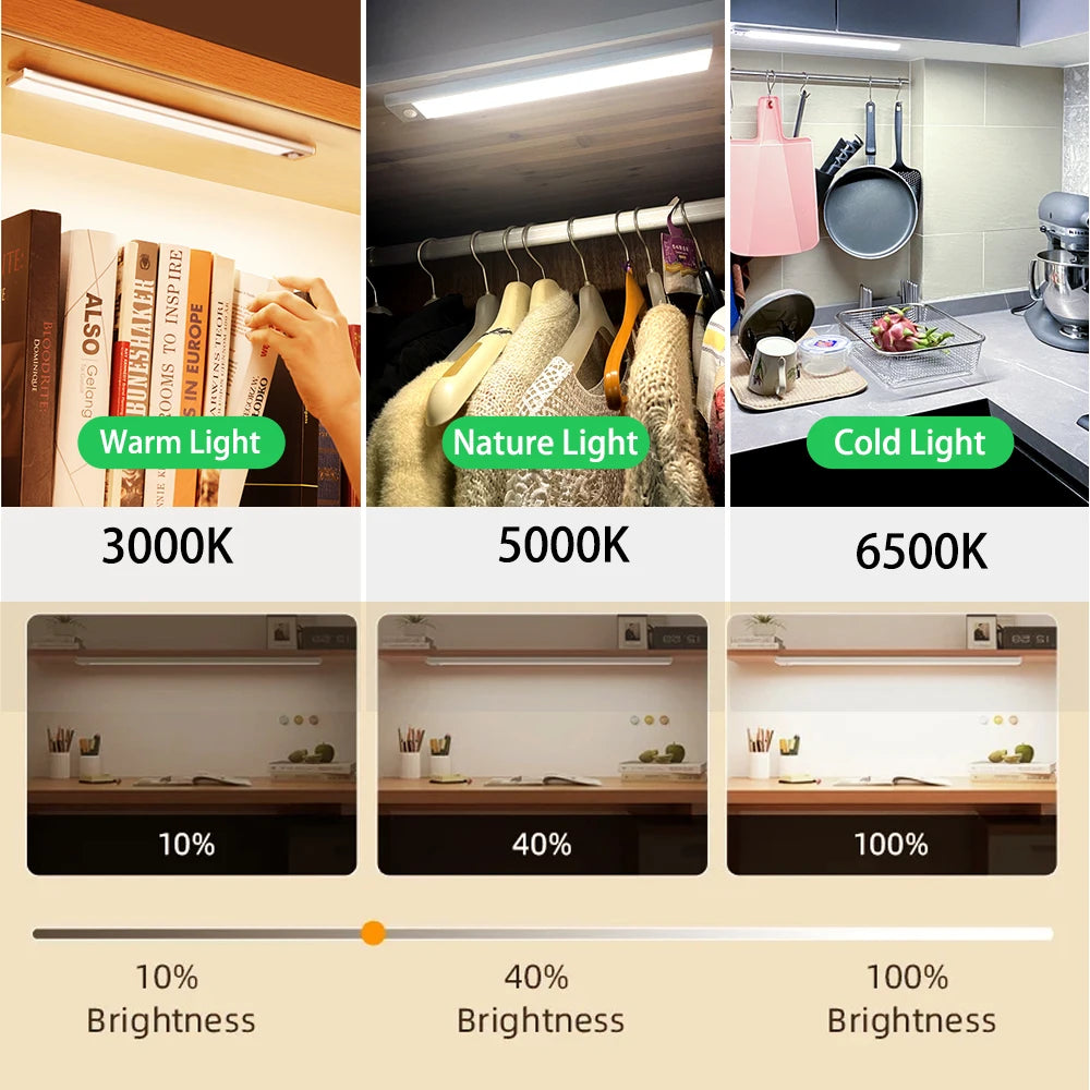 LED Motion Sensor Cabinet Light with USB Plug Dimmable Sensor Tube Light for   Bedroom Wardrobe 3Colors Night Lamp Decor