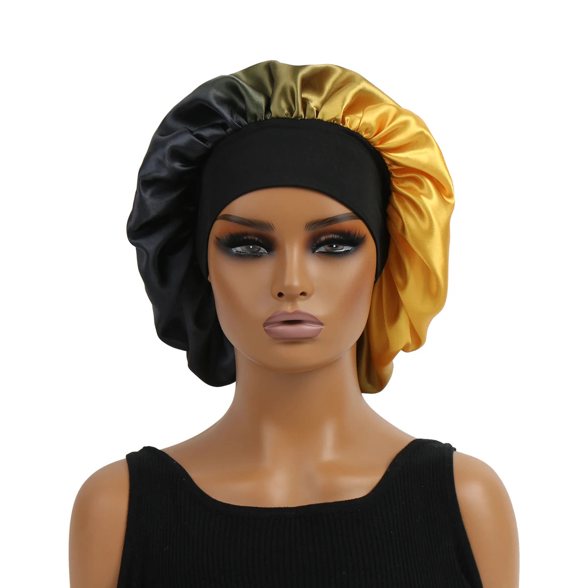 Satin Silk Bonnet Cap with Frontal Wrap, Wide Band, Colorful Fade Printing, Soft Nightcaps, Hair Protect Sleep, Extra Big Size