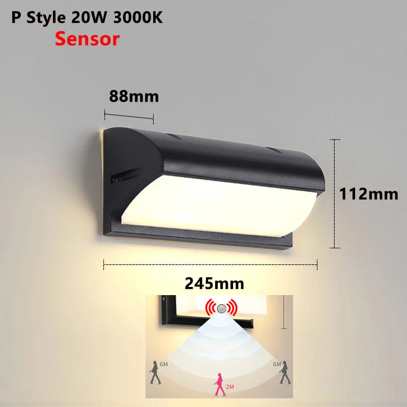 LED Outdoor Lights Waterproof IP65 Motion Sensor Light Wall Light AC85-265V Porch Lights Balcony Garden Lights Outdoor Wall Lamp