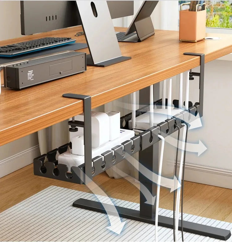 Retractable Clamp On No Drill Under Desk Cable Tray Retractable Metal Wire Organizer Power Strip Storage