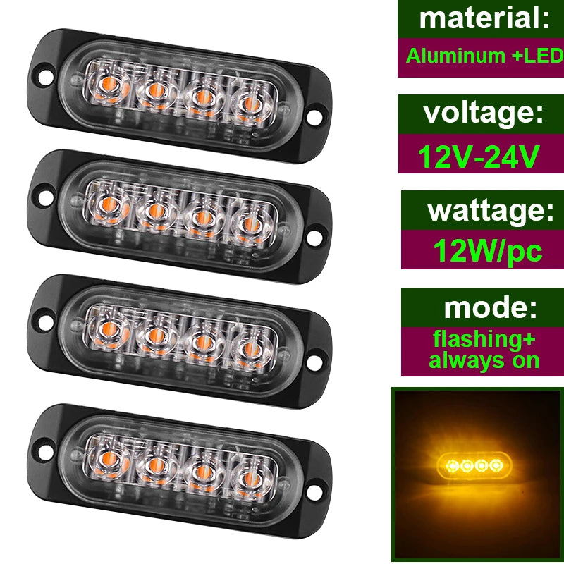 Car Strobe Warning Flashing Light Truck Side Indicator Lights Car Grille Malfunction Light Bar Trailer Beacon Lamp12V 24V Pickup