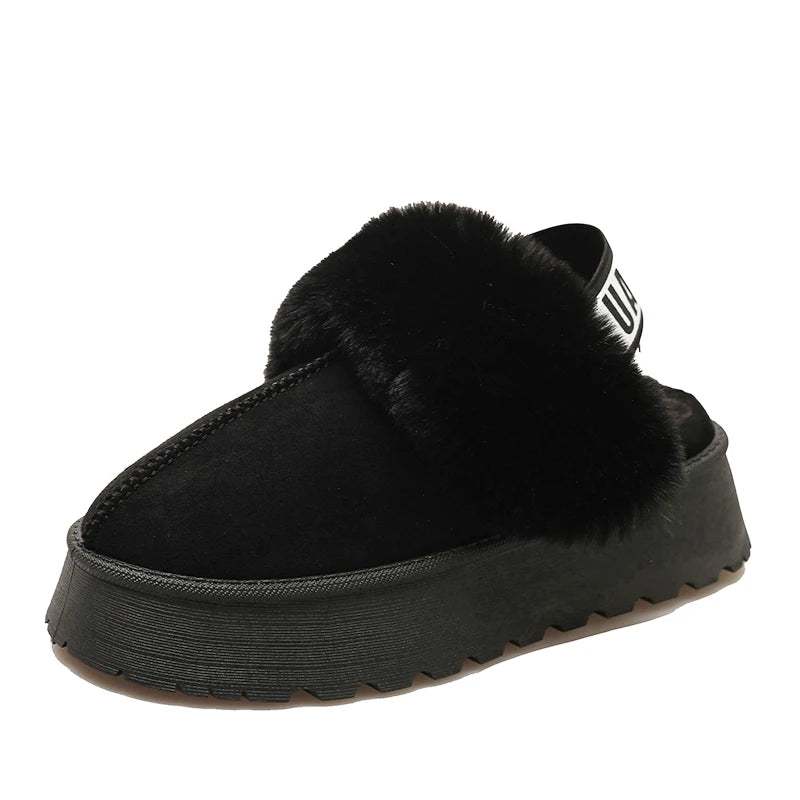 Womens Winter New Fashion Round Toe Designer Thick Bottom Non-slip Slippers Female Outdoor Plush Warm Versatile Cotton Shoes 41