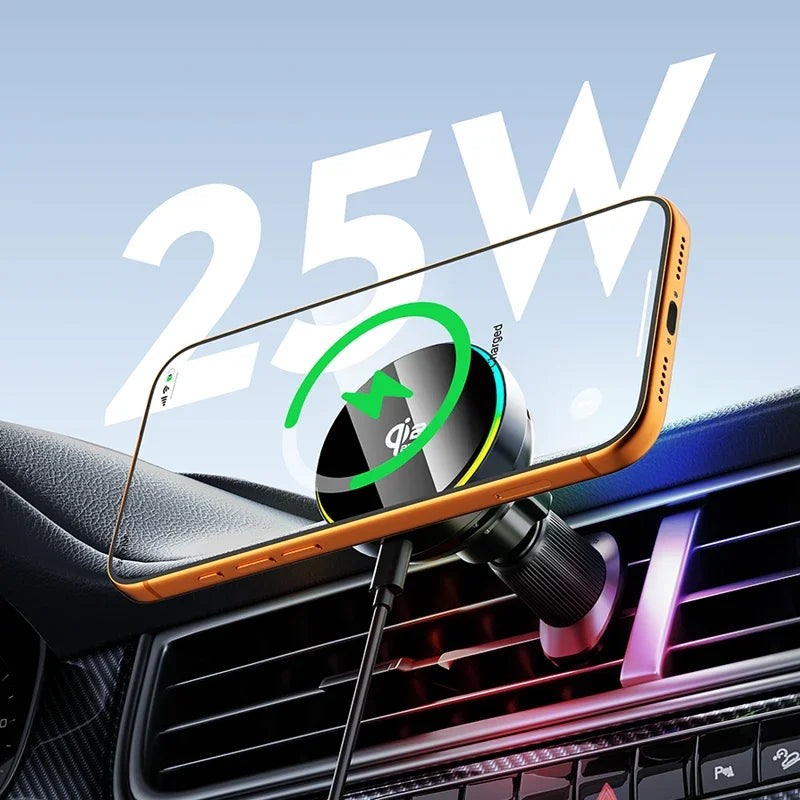25W Car Wireless Charger Universal Fast Charging Station Air Vent Phone Holder Stand for Magsafe iPhone 17 16 15 14 13 Pro Max