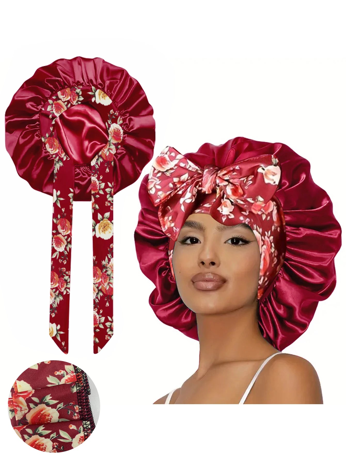 1pc  Satin bonnet with tie for women  Soft Silky Hair Care for Night Use Single Piece Stylish Hair Accessory