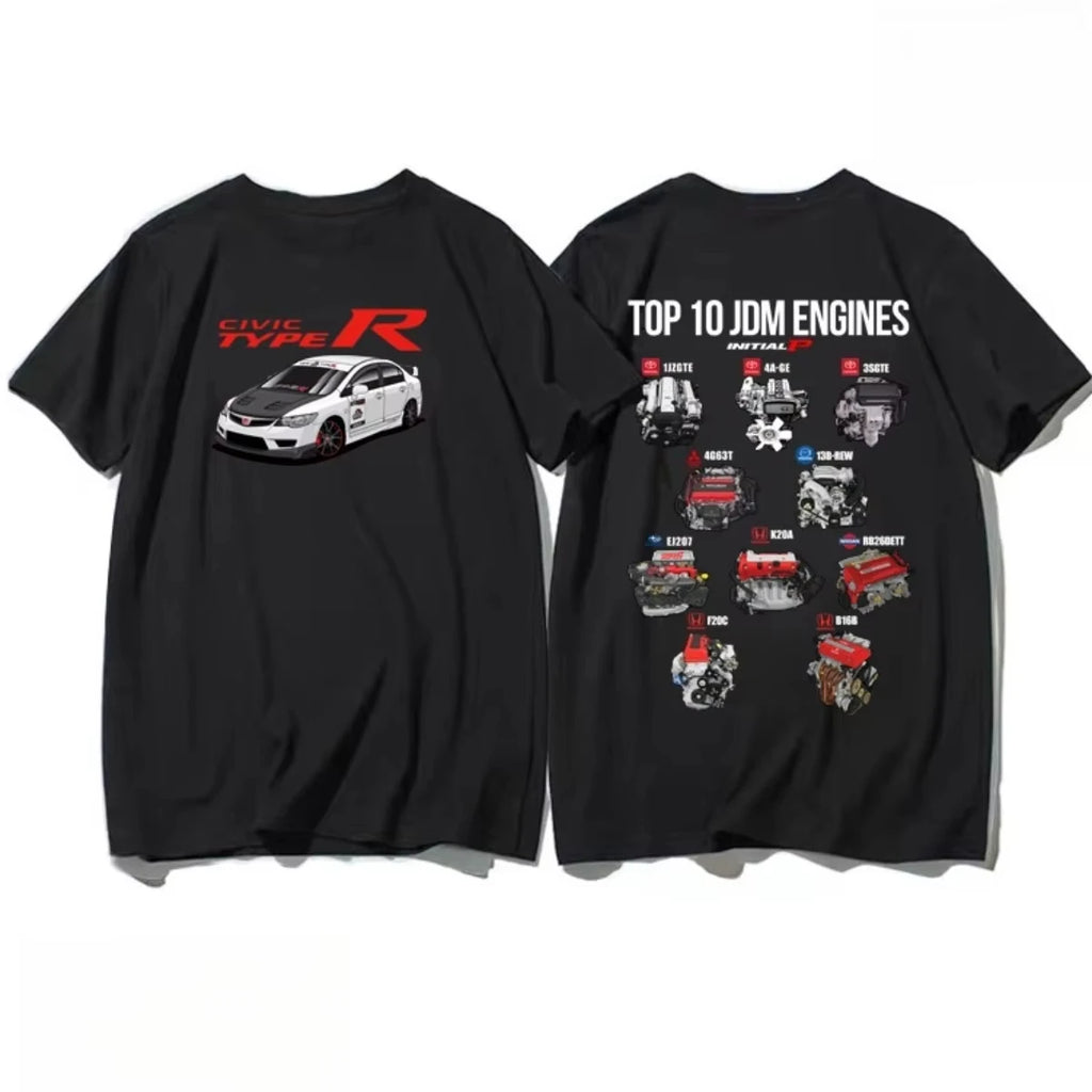Honda Civic FD2 sports car K20 engine fit car JDM racing T-shirt short-sleeved pure cotton cultural shirt customization