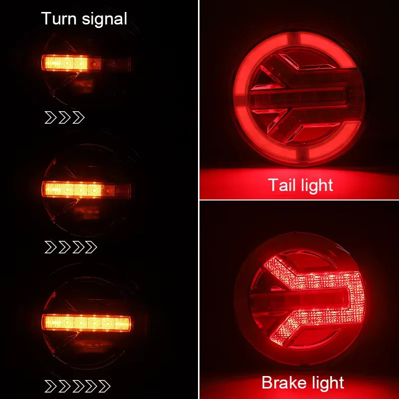 Truck Round LED Tail Light DRL Rear Brake Light Dynamic Turn Signal Lamp For Car Tractor Trailer Bus Van RV Pickup 4x4 12V 24V