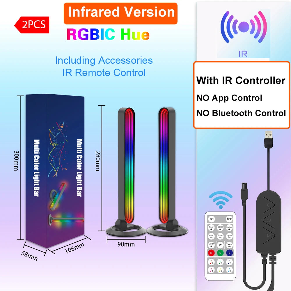 RGBIC Music Rhythm Pickup Lights Bar USB Tuya App Control Desktop Colorful Mirror Strip Light Ambient Night Lamp For Gaming Room