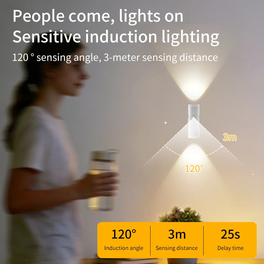 LED Night Light with Motion Sensor Rechargeable Magnetic Wall Lamp Dimmable Cabinet Hallway Stairs Bedroom Mood Ambient Light