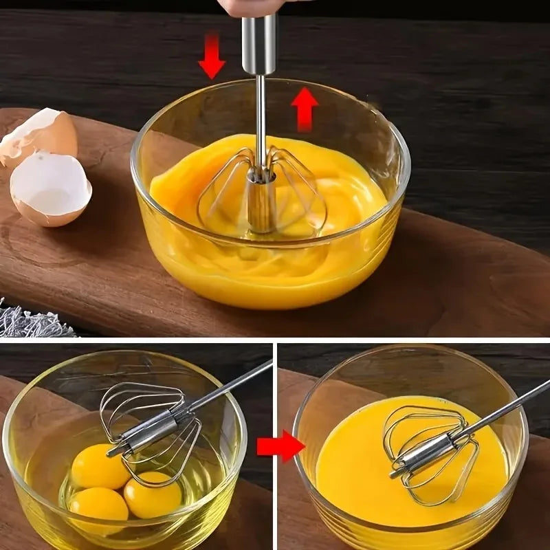 1pc Stainless Steel Egg Beater Semi-Automatic Hand Push Whisk Durable Kitchen Tool for Baking Cream Mixing  Effortless  Design