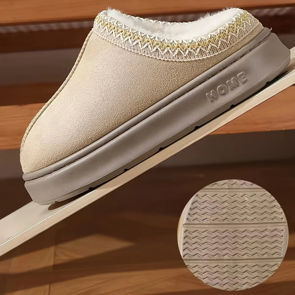 Women's Comfort Lined Slippers Soft Sole Winter Warm Indoor Outdoor Shoes Elegant Couple Slippers