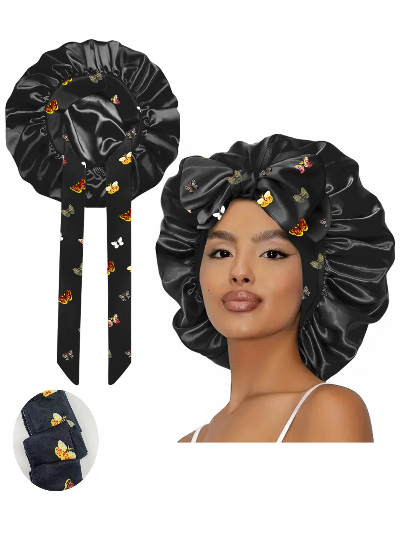 1pc  Satin bonnet with tie for women  Soft Silky Hair Care for Night Use Single Piece Stylish Hair Accessory