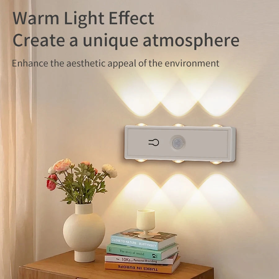 6Leds Double-head Motion Sensor Light 3Colors/RGB Night Light USB Rechargeable Magnetic Wall Lamp Touch Dimming Bedside Lighting