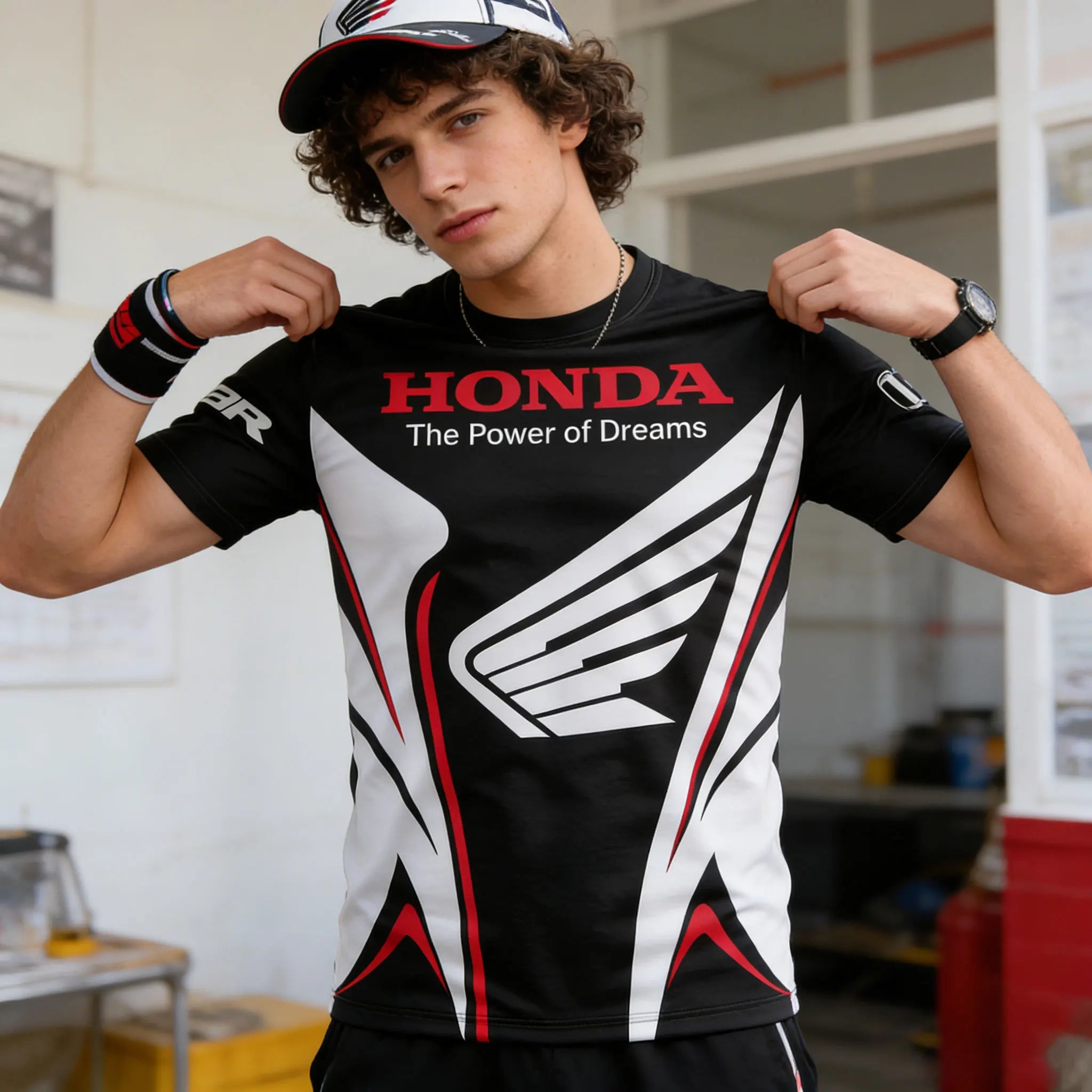 Honda Themed Commemorative Short Sleeved T-Shirt Trendy Car Fan Collection Daily Wear Mechanical Hot Blooded Sports Neat Clean