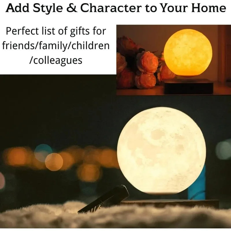 Levitating Moon Lamp, Magnetic Floating Moon Lamp Spinning Luna Night Light with 3 Color Modes for Home Office Desk Decor