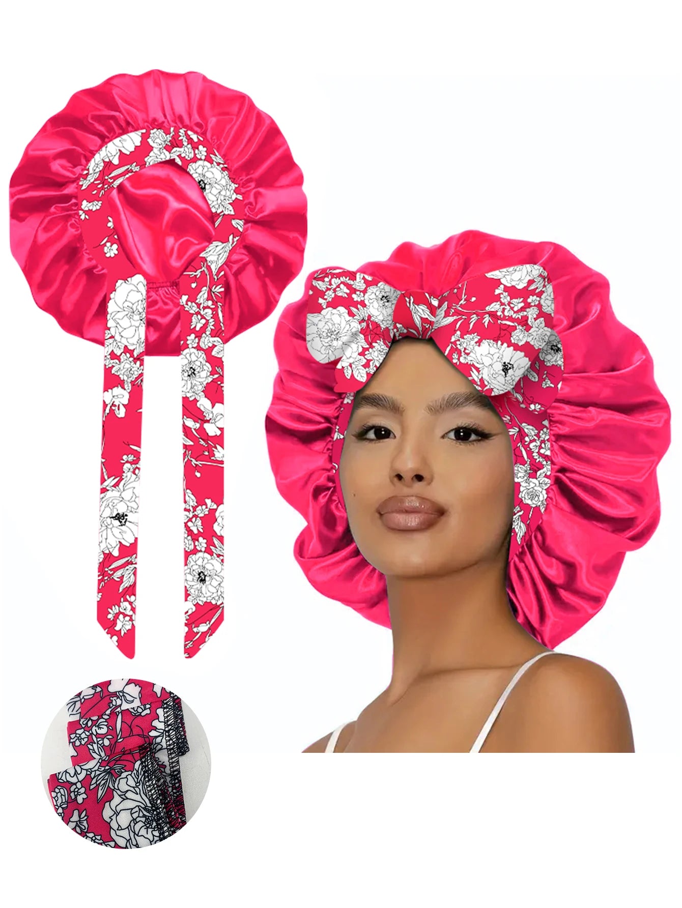 1pc  Satin bonnet with tie for women  Soft Silky Hair Care for Night Use Single Piece Stylish Hair Accessory