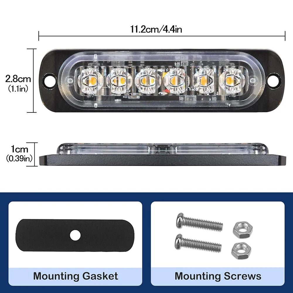 Car Led Strobe Warning Light Grill Flashing Emergency Truck Trailer Beacon 6 LED Side Flash Signal Lamp For 12~24V vehicle