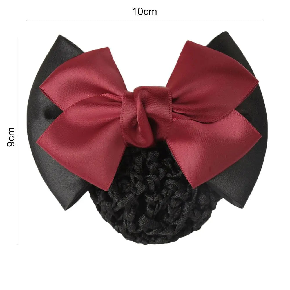 Satin Bowknot Decor Hairnet Women Girls Hair Clip Snood Net Barrette Bun Cover