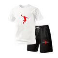 Trendy Youth Mens 2Pcs Casual Tracksuit Short Sleeve Graphic Tee + Sports Shorts Daily Outdoor Workout Clothing