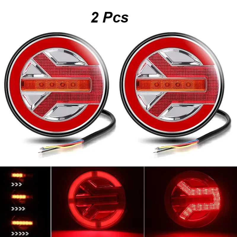 Truck Round LED Tail Light DRL Rear Brake Light Dynamic Turn Signal Lamp For Car Tractor Trailer Bus Van RV Pickup 4x4 12V 24V
