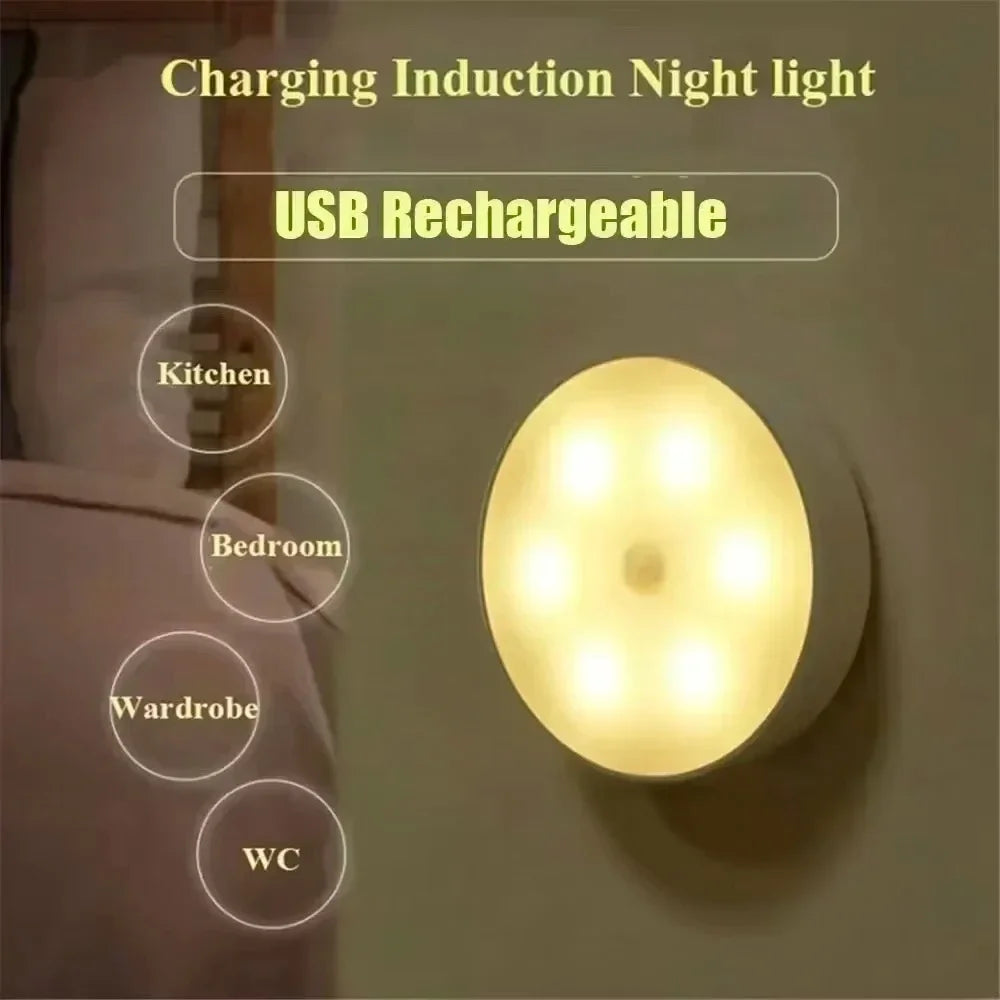 Motion Sensor USB Rechargeable LED Night Light Energy Efficient for Hallway Cabinet Closet Bedroom Stairs