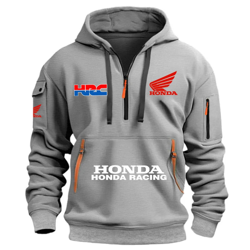 Honda Men's Racing Cap Hoodie for Outdoor Leisure Sports - Spring/Summer Season - Multi-Pockets - Half-Zip Hooded Sweatshirt