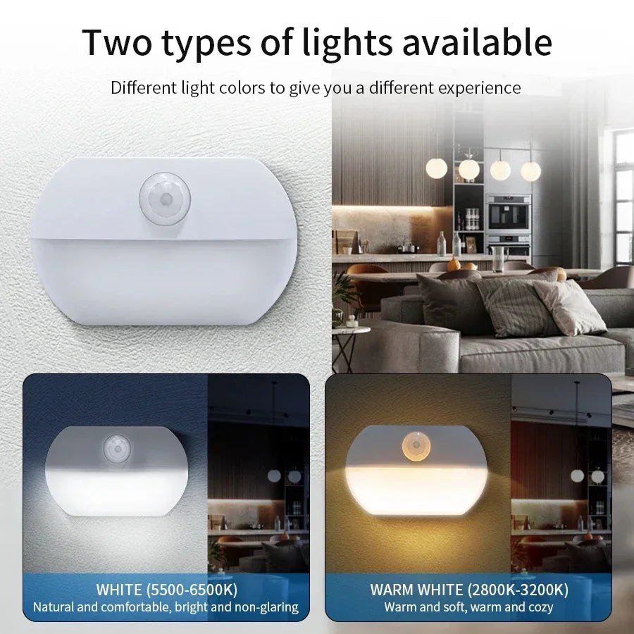Indoor LED Night Light Motion Sensor Lamp Stick on Nightlight Battery Operated Lights for Hallway Stair Bathroom Closet Bedroom