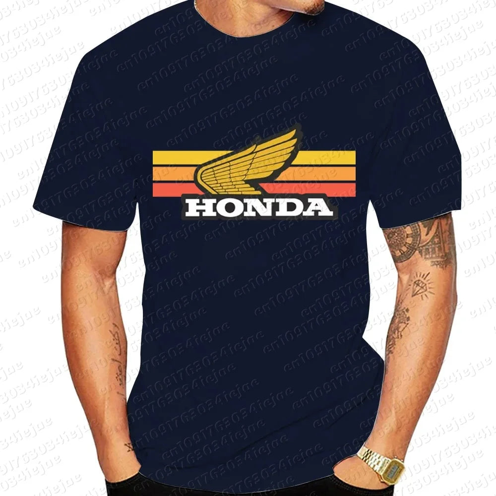 Honda Sunset Retro Men's T-shirt Summer Short-Sleeve Women's T-shirt 2025 New Fashionable 100% Cotton Couple Motorcycle Top
