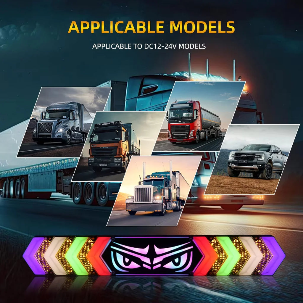 12V 24V Truck Tail Lights RGB Seven Colours Driving Lights Turn Signal Lights LED Brake Flashing Warning Lights Devil's Eye Lamp