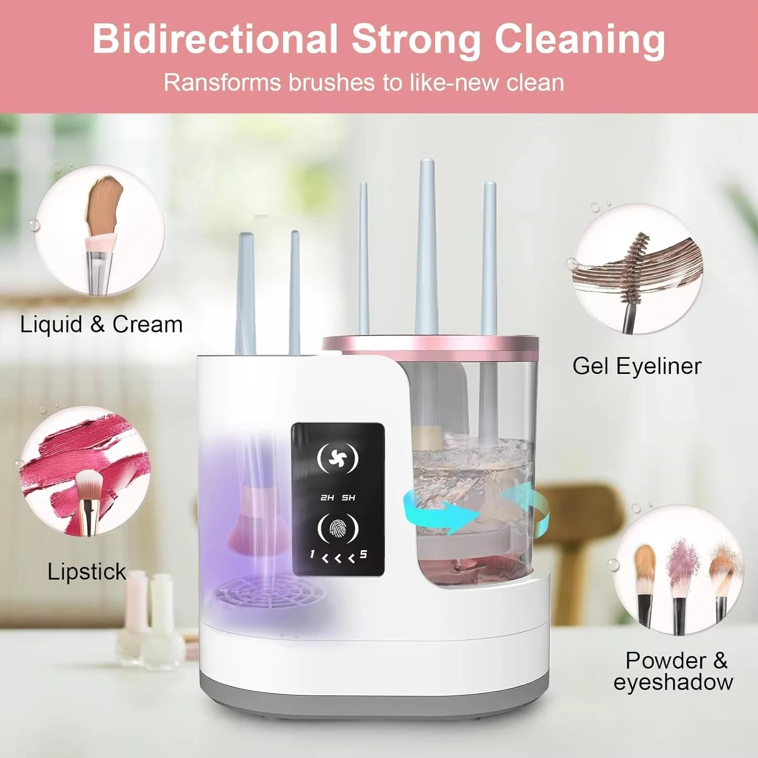 Electric Makeup Brush Cleaner Machine with Drying and Disinfecting Function Rechargeable Automatic Brushes Cleaning Tool