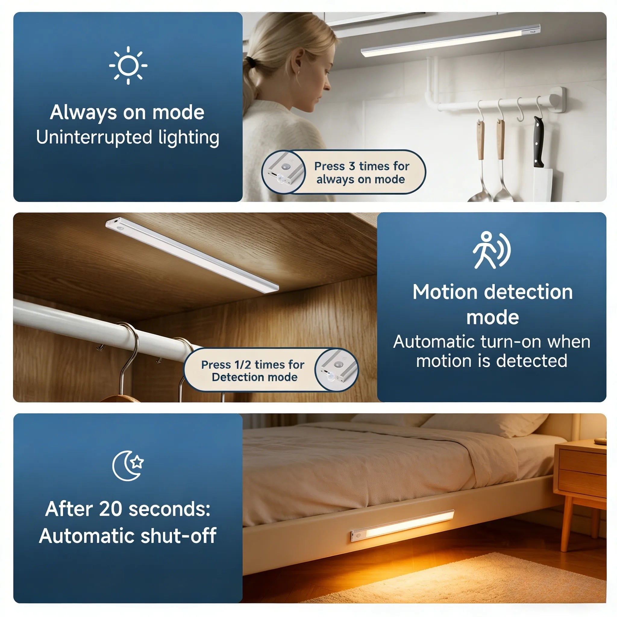 LED Lights Motion Sensor Cabinet Lights Dimmable Touch LED Night Light Rechargeable Tube Light 3 Colors Night Lamp For Kids Gift