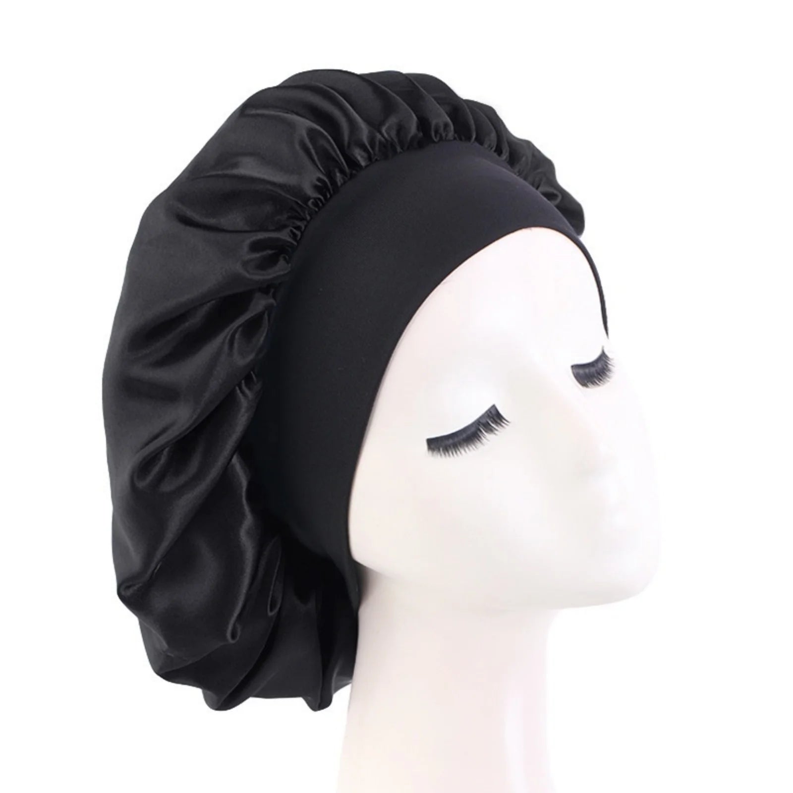 Women's Satin Solid Bonnets Wide-brimmed Night Sleeping Bathing Hat Unisex Head Wrap Elastic Band Cap Hair Care Bonnet