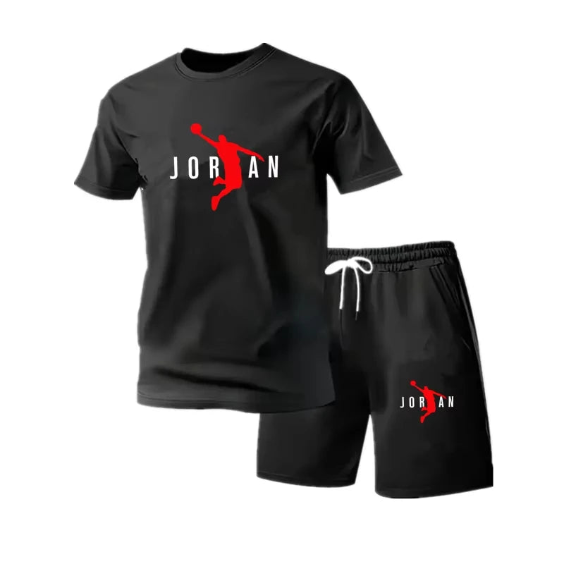 Trendy Youth Mens 2Pcs Casual Tracksuit Short Sleeve Graphic Tee + Sports Shorts Daily Outdoor Workout Clothing