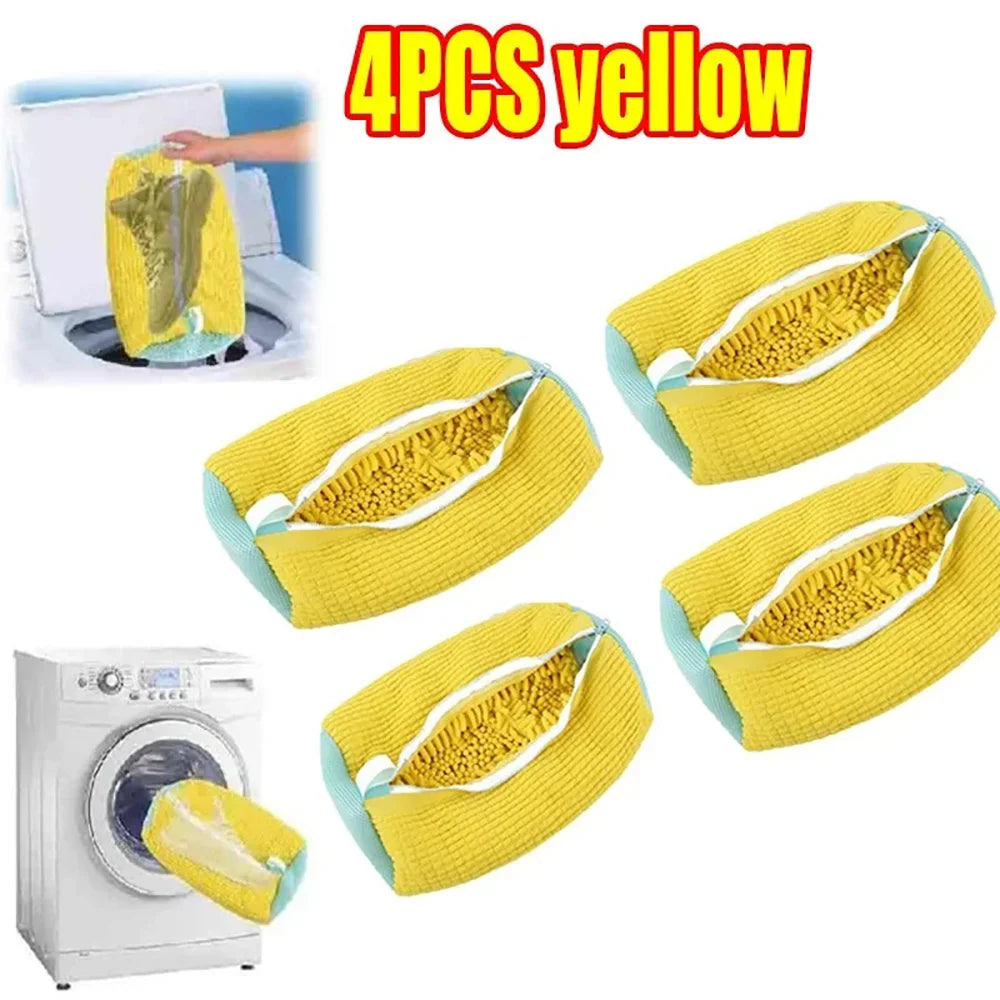 Fluffy Fiber 360 ° Surround Cleaning Shoe Washing Bag - Reusable Durable Machine-Washable Laundry Bag with Zipper Closure (1Pc)