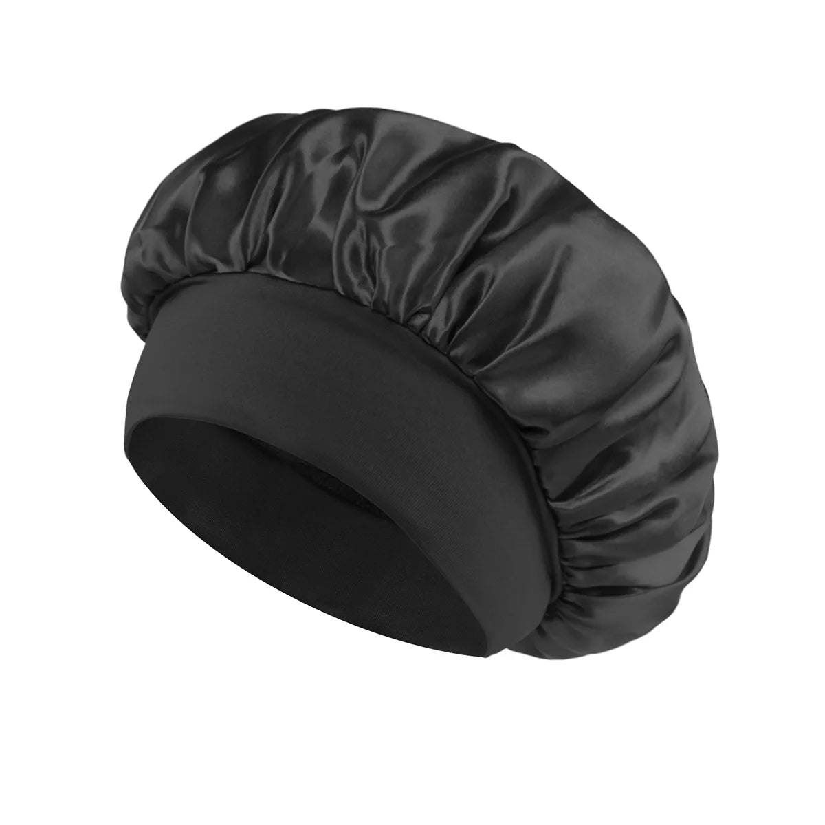 Women's Satin Solid Bonnet Wide Brim Elastic Band - Unisex Night Sleeping Bathing Hair Care Cap for Hair Protection