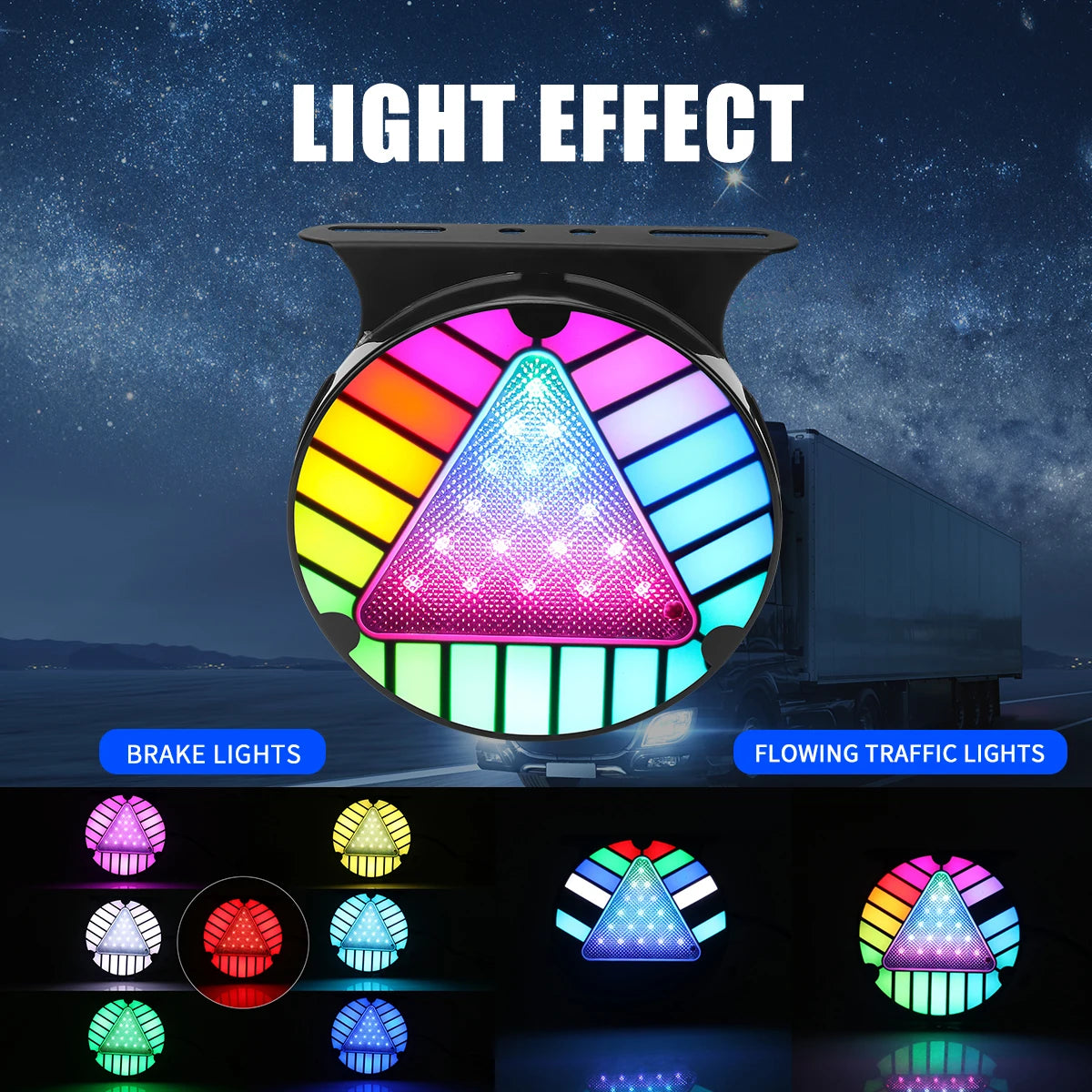 1/2pcs Truck Strobe Warning Light RGB Round/Triangle LED Tail Brake Lamp Rear Safety Flashing Signal Lamps Brake Flashing Light