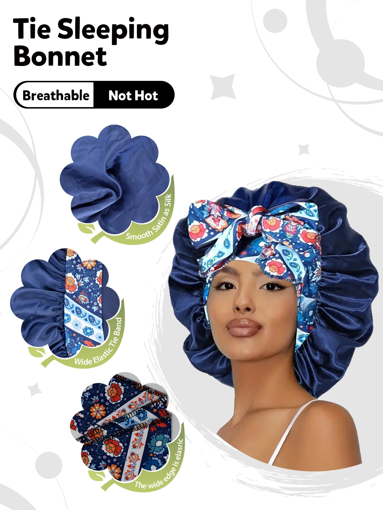 1pc  Satin bonnet with tie for women  Soft Silky Hair Care for Night Use Single Piece Stylish Hair Accessory