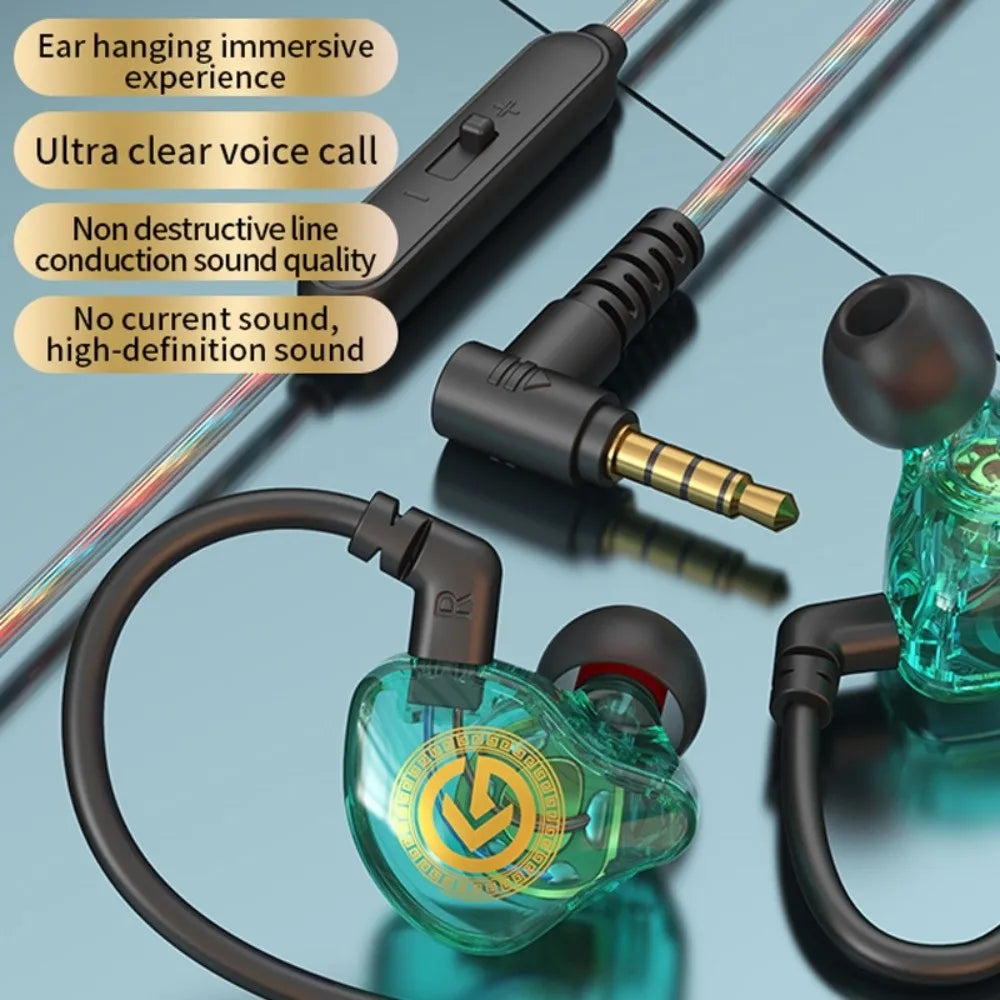 Music Earphones 3.5mm Wired Earphone Elbow in-Ear Wired Headset HiFi Stereo Round Head Earpiece Headset Sport