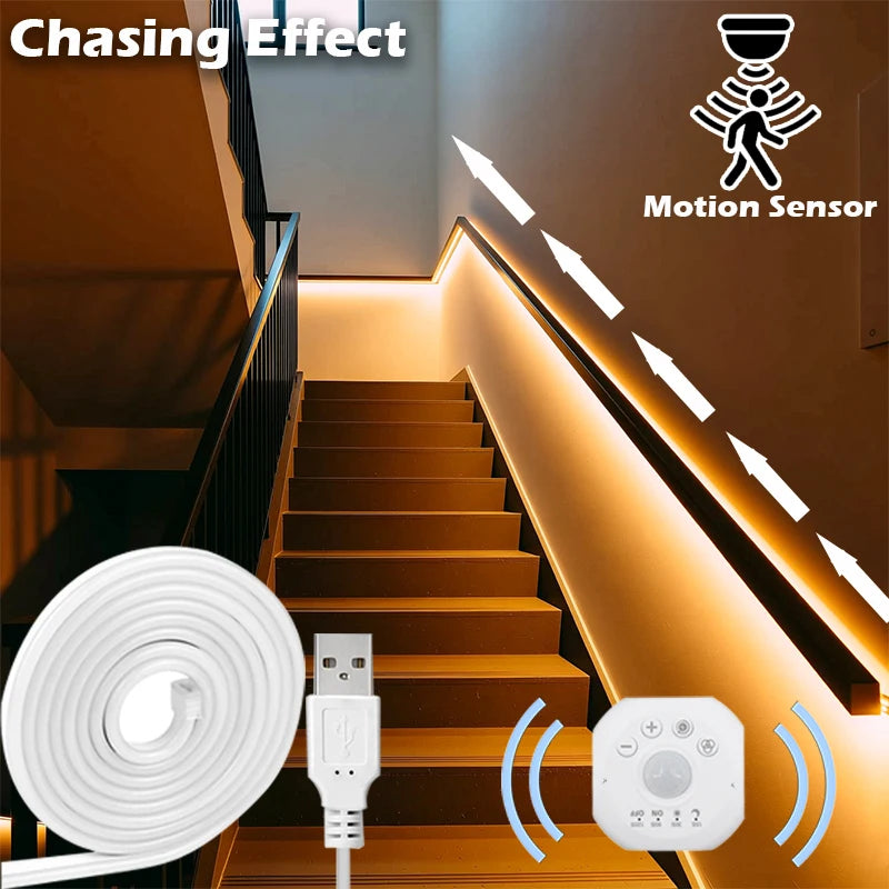 USB Motion Sensor LED Strip, Motion Activated Light with Chase Effect for Stairs, Under Bed and Cabinet