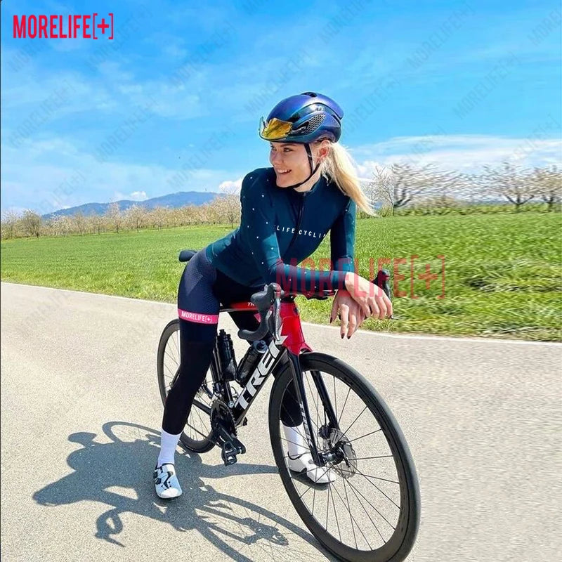 MLC Women's Long Sleeve Jumpsuit Women's Sportswear Suit Grey Cycling Jersey Breathable Cycling Team Cycling Jersey Unisex