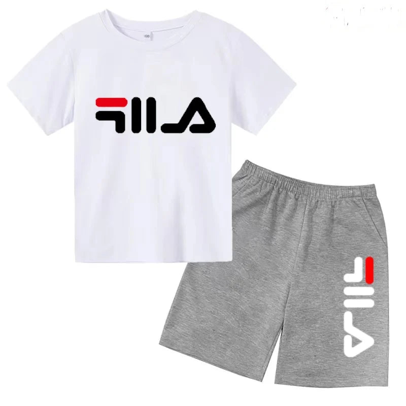 Boys and girls summer casual suit, printed soft cotton T-shirt with adjustable elastic shorts, sports and casual two-piece