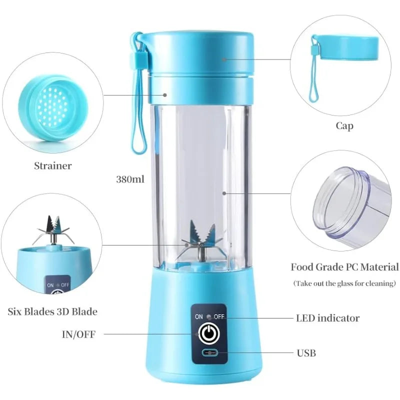380ml Mini Blender Portable Blender Home USB Juicing CupRechargeable Smoothie Maker Sports Bottle for Shakes Smoothies Juice