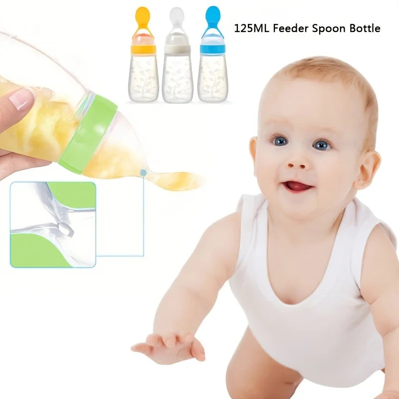 Baby Food Feeding Spoon Bottle ,Squeeze Silicone Feeder Bottle with Spoon for Babies Infants Toddler