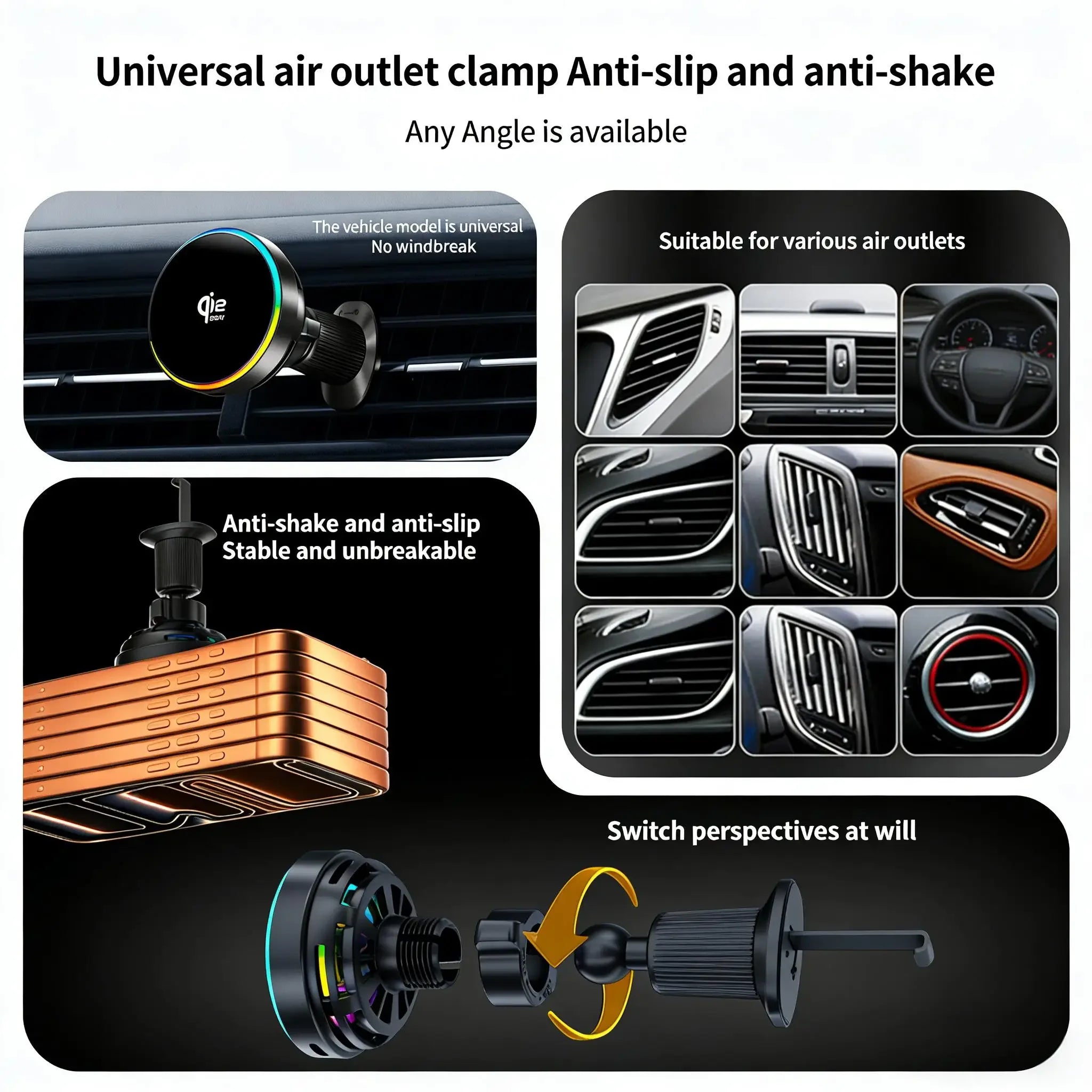 25W Magnetic Wireless Car Charger Fast Charging Air Vent Phone Holder Stand Air Cooling RGB Light Phone Bracket Car Accessories