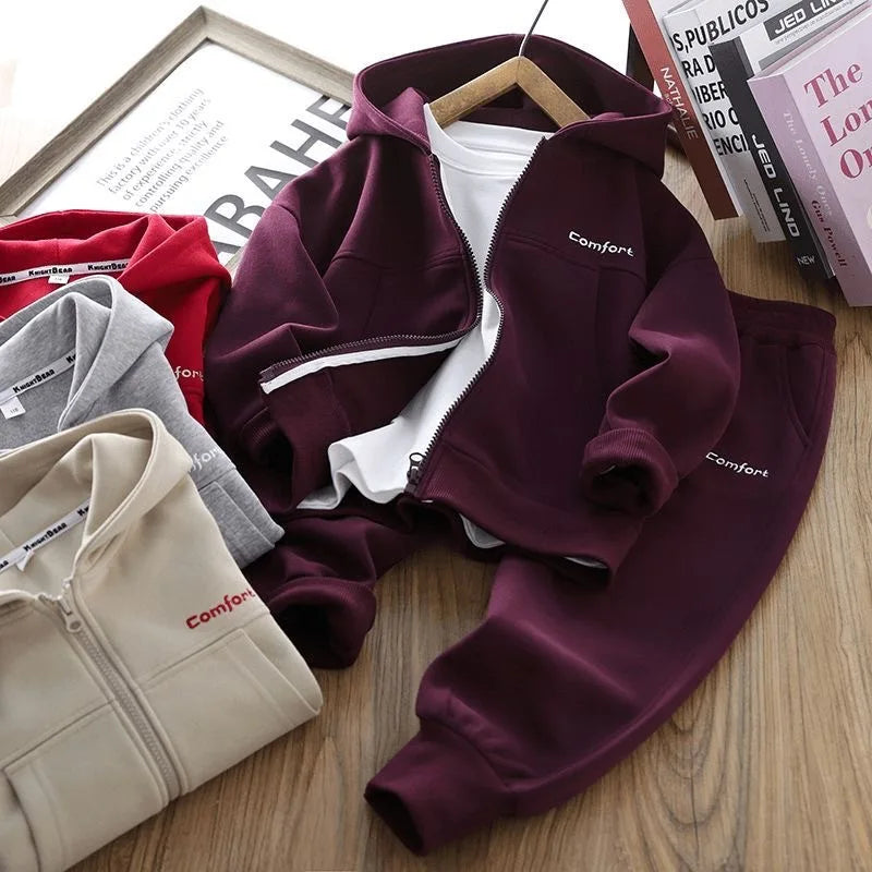 Teen Boys Sport Clothing Set Spring Autumn New Solid Color Letter Hooded Zipper Coat+Pants 2Pcs For 4-14Y Kids Casual Tracksuit