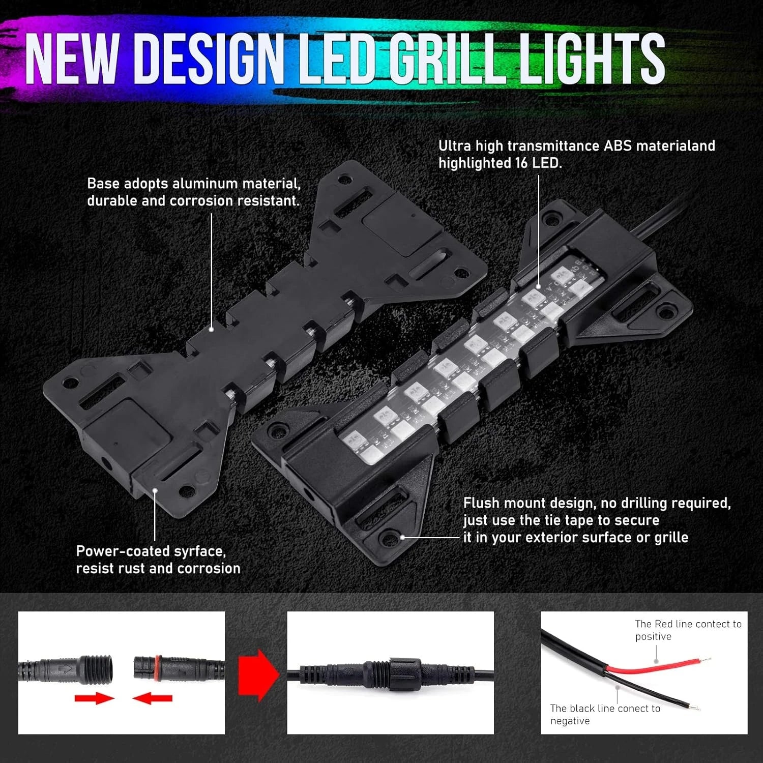 LED Grille Lights for Trucks 4 Pods Front Grill Light Smartphone APP Control/Music/Timing/Flashing Strobe Modes for Ram F150 F25